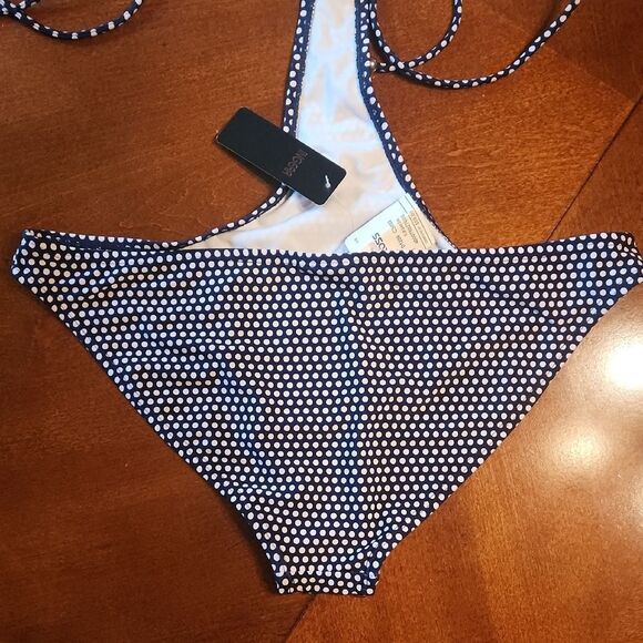 Ingear Blue & White Polka Dot One Piece Swimsuit Modern Cut-Out Design, Junior 9 - Picture 4 of 7